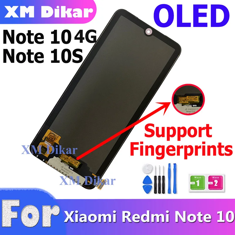 100% Новый OLED ЖК-дисплей Для Xiaomi Redmi Note 10 4G Дисплей С Сенсорным Экраном и Дигитайзером В Сборе Для Redmi Note 10S