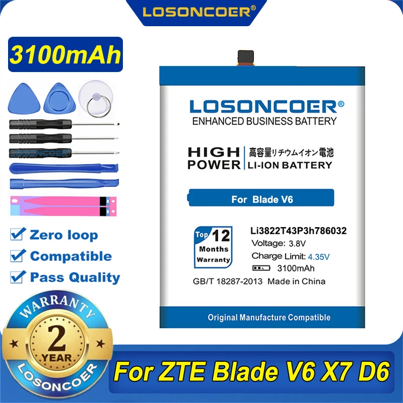100% Оригинальный аккумулятор LOSONCOER 3100mAh Li3822T43P3h786032 для Orbic Orbic-RC-501L/Для ZTE Blade V6/Blade D6/X7
