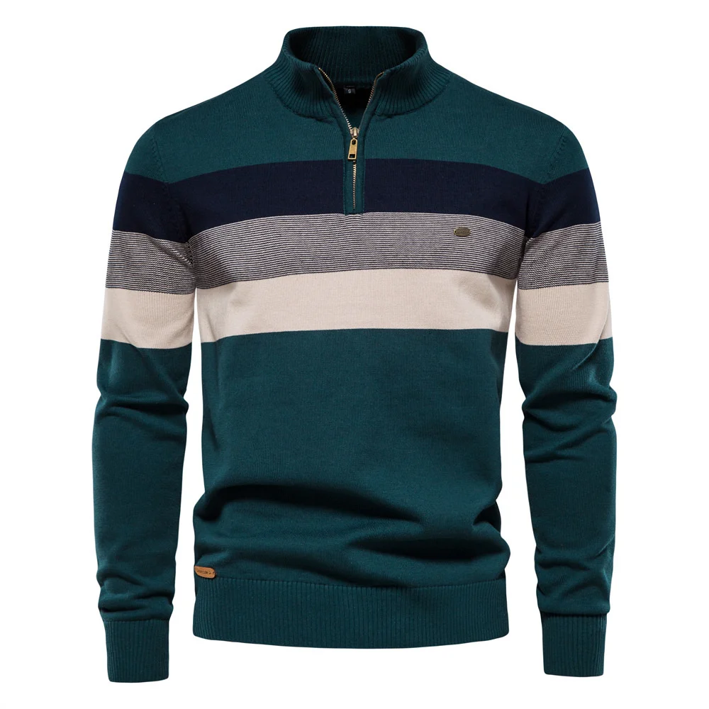2022 Новые осенне-зимние пуловеры в стиле пэчворк, мужской свитер, модный повседневный хлопковый свитер на молнии высокого качества для мужчин