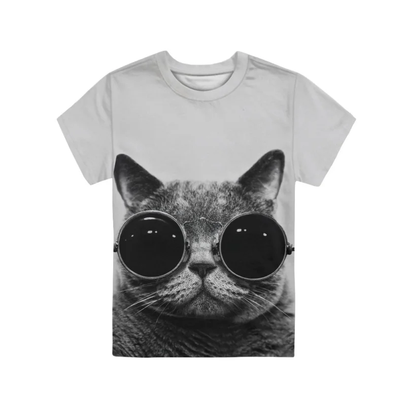 2023 Yikeluo Летняя детская футболка с 3D рисунком для мальчиков и девочек, очки, футболка с рисунком кота, топы, футболки, детская одежда с рисунком мультфильма