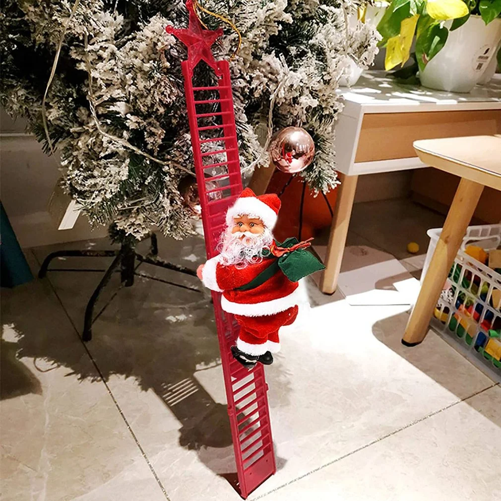 2024 Рождественские Украшения Подарок Электрическая Лестница Для Лазания Музыка Санта Клаус Кукла Игрушки Украшения Веселая Рождественская Елка Подвесной Декор