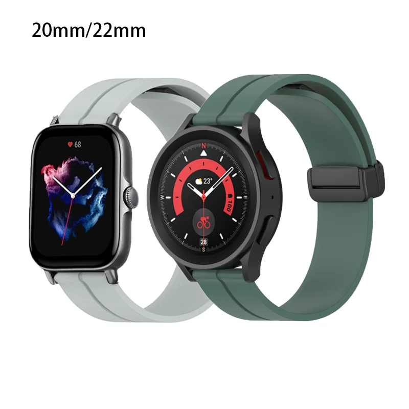 20мм 22мм Ремешок Для Samsung Galaxy watch 5 pro/4 classic/gear s3 Спортивная Силиконовая Магнитная Пряжка Huawei watch gt 2 3 band
