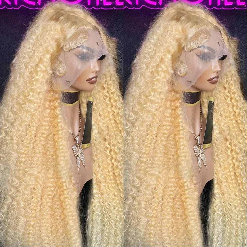 250 Плотность Глубокая Волна 613 Медовый Блонд 13x4 Прозрачный 38 Дюймов Синтетические Волосы На Кружеве Человеческих Волос Парики Вьющиеся Волна Синтетические Волосы На Кружеве Парик Для Женщин