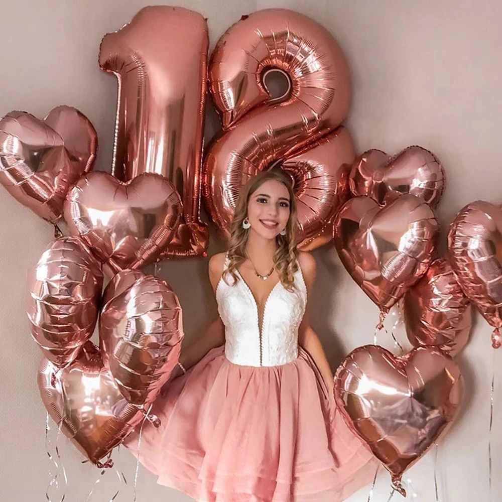 2шт 30/40-дюймовый шарик из розового золота с номером 18, воздушный шар из фольги, поздравляющий 18-летнего взрослого с днем рождения, принадлежности для декора вечеринки