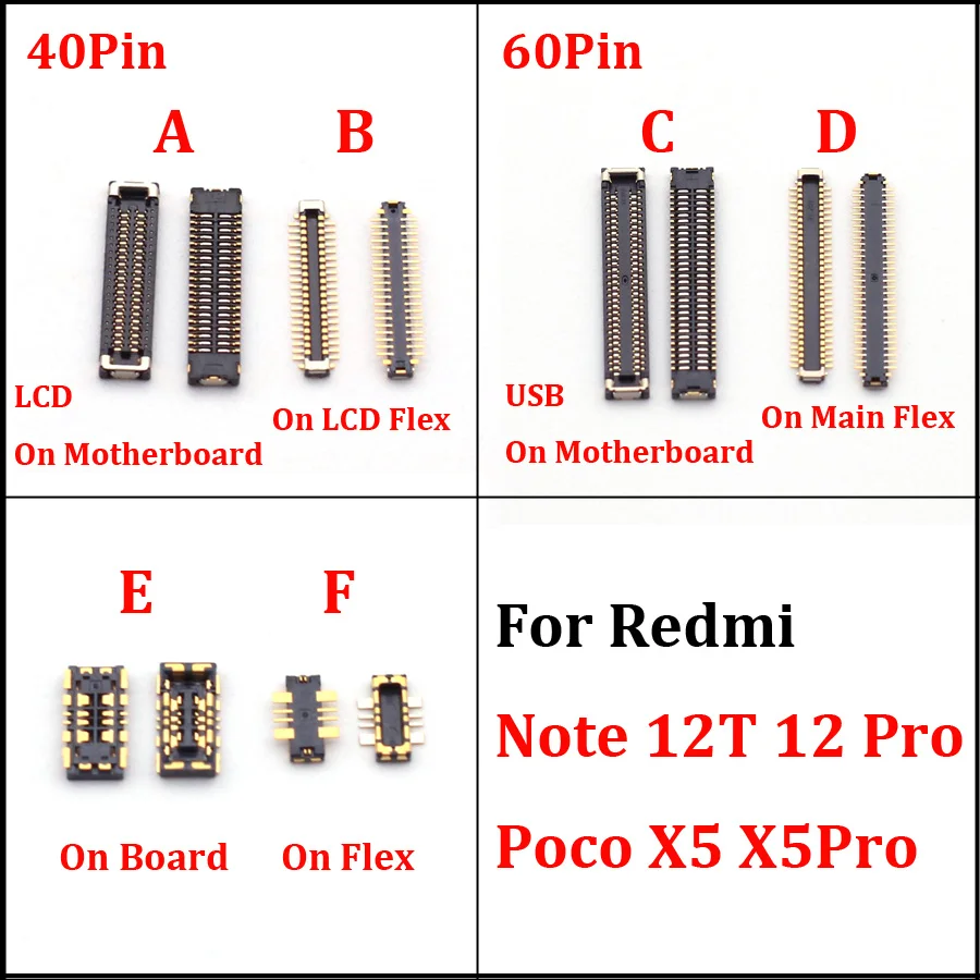 2шт Usb Зарядка Гибкий Разъем ЖК-Дисплей Разъем Для Xiaomi Hongmi Redmi Note 12T 12 Pro 12Pro Poco X5 X5Pro 40 60 Pin