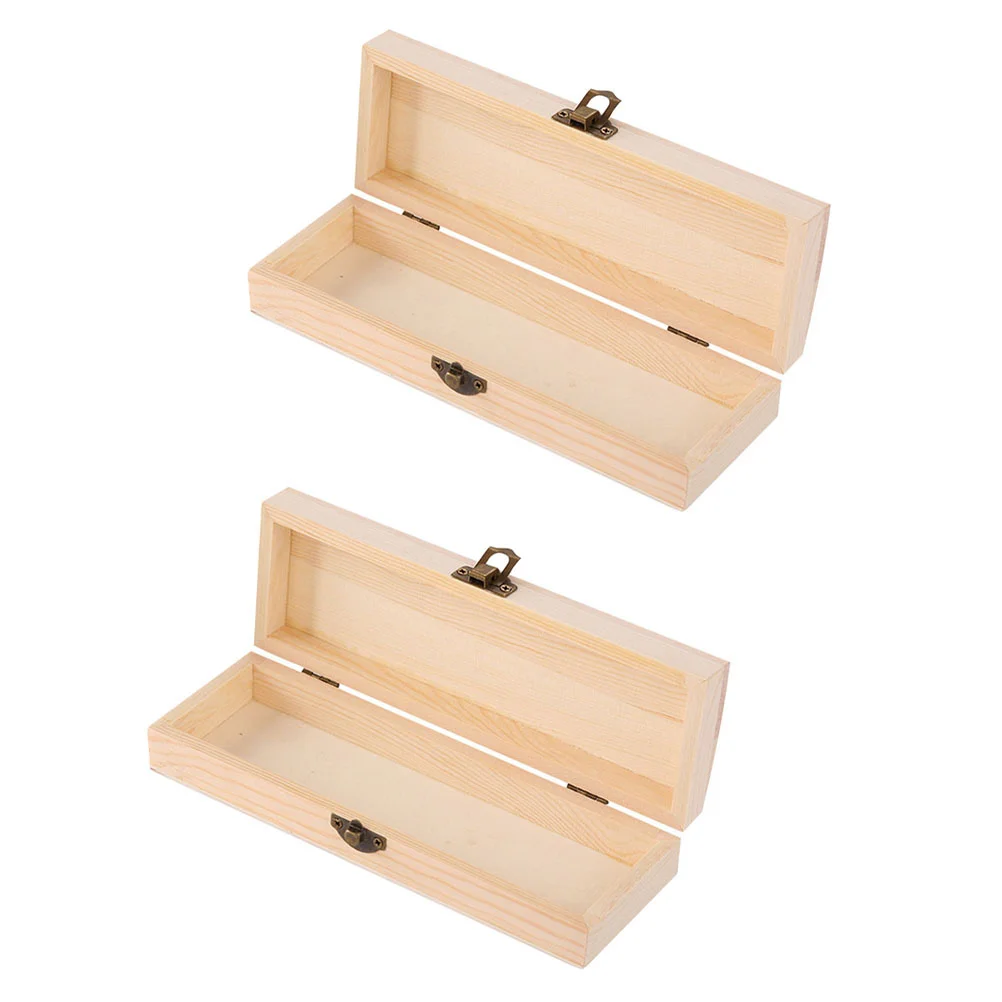 2шт деревянная коробка канцелярских товаров деревянный случай неокрашенными коробка для хранения ювелирных изделий DIY ремесла Сосна 
