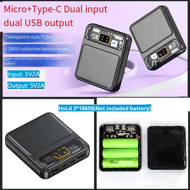 3шт Аккумулятор 18650 Чехол для банка питания DIY Коробка для хранения зарядки Двойной USB Type C Android Micro USB Fast для iPhone Xiaomi