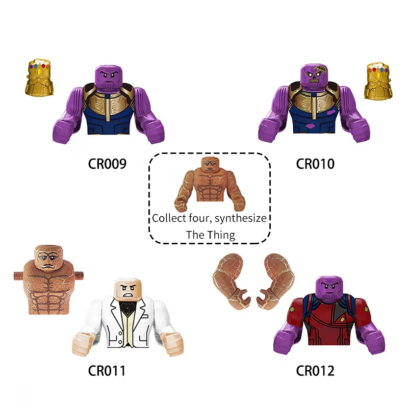 4шт MOC Creative Big Size Hero Thanos Thing Строительные блоки Кирпичи Мини-аниме Фигурки в сборе Игрушки подарки детям на день рождения