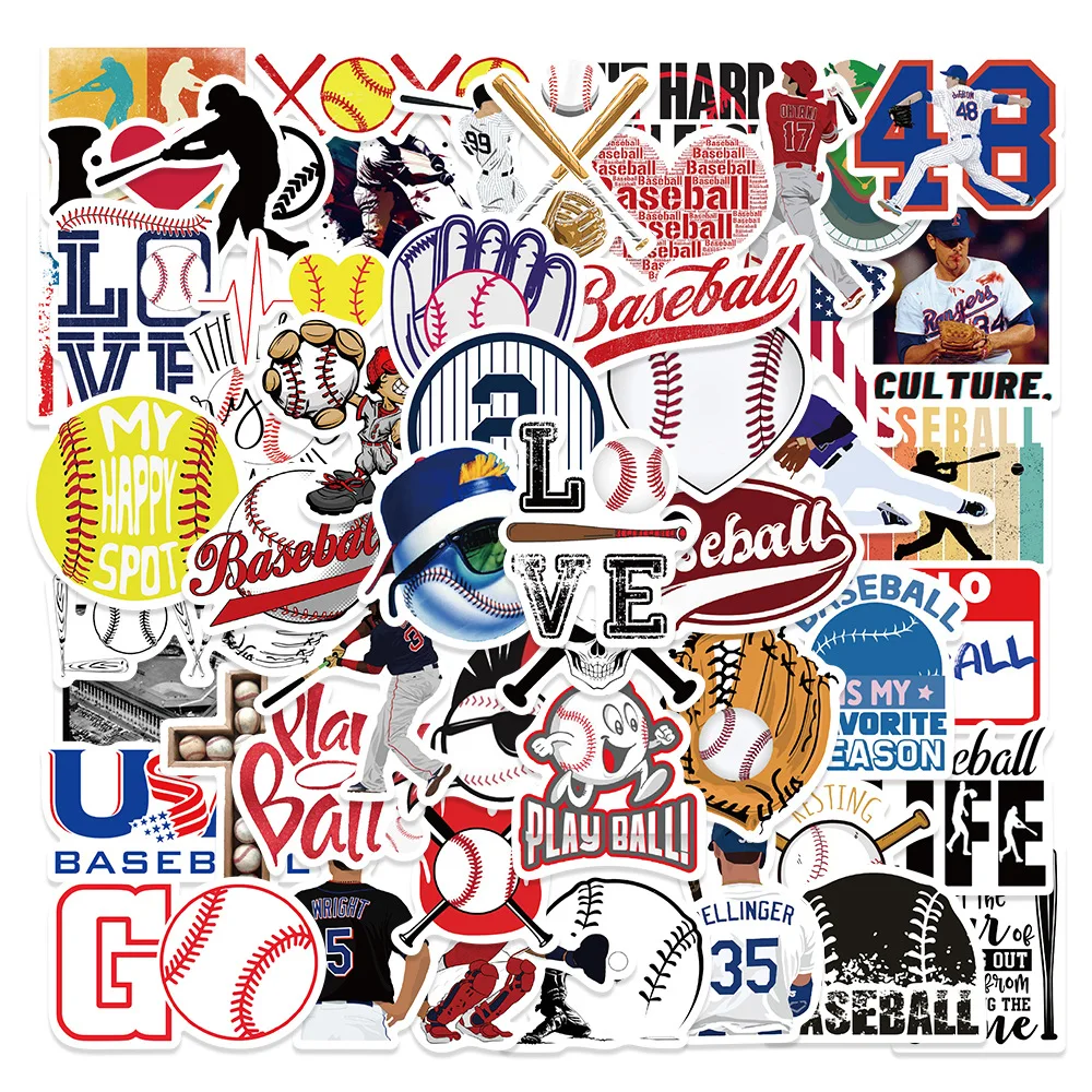 50 шт. / упак. Бейсбольная спортивная мультяшная креативная наклейка на ноутбук, мобильный телефон, планшет, шлем, наклейки с граффити на багажник локомотива