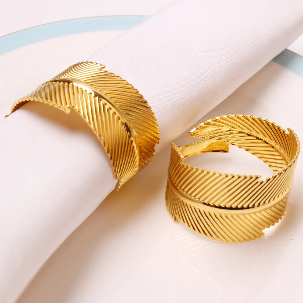 6шт. Новое кольцо для салфеток с золотым пером, пряжка для салфеток, тканевое кольцо, кольцо для бумажных полотенец