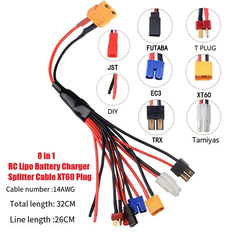 8 В 1, Литиевое зарядное устройство, кабель-разветвитель XT60 Plug To JST T Plug XT60 EC3 Futabas Tamiyas
