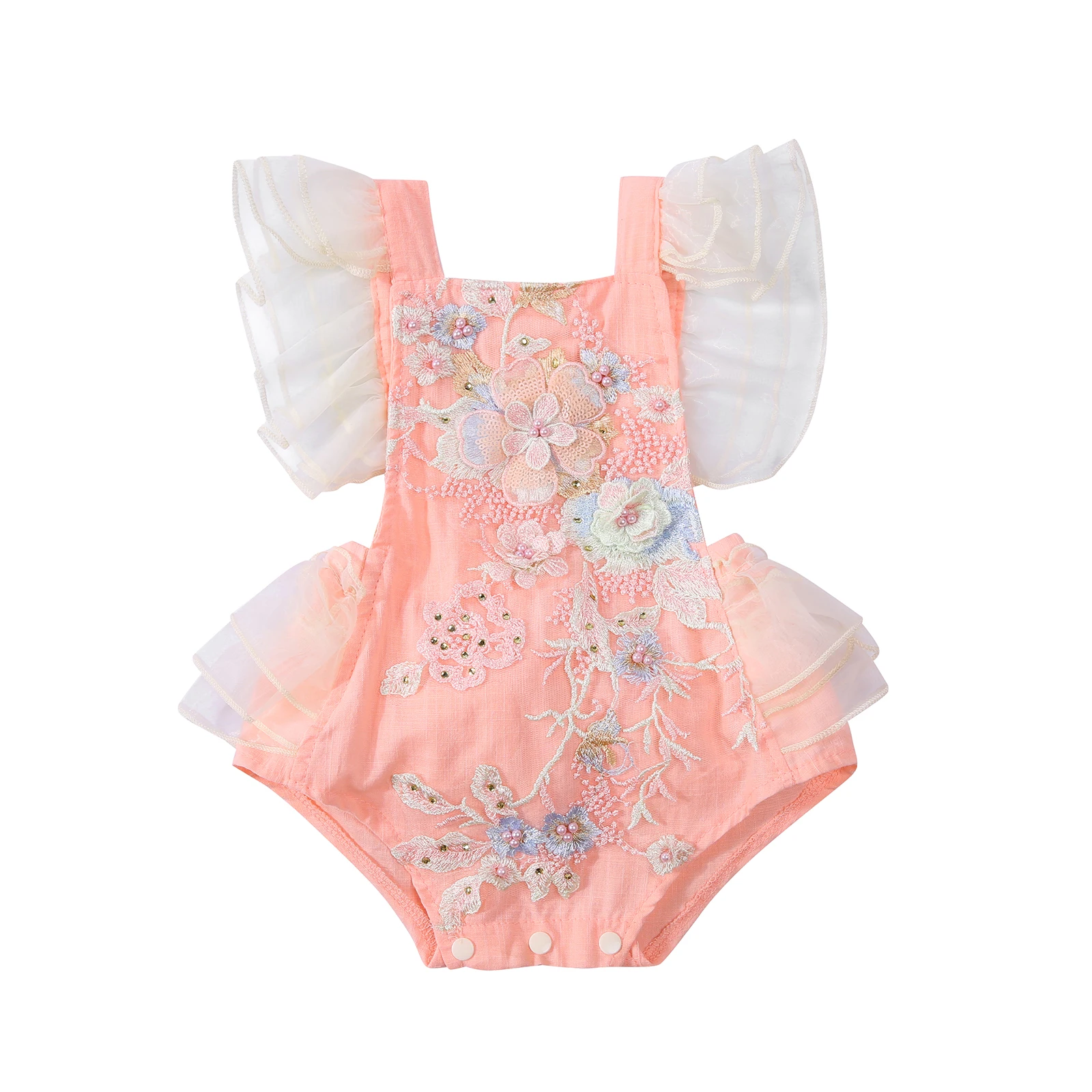 Citgeett Летнее Боди для новорожденных девочек с милыми рукавами с оборками и цветочной вышивкой, комбинезон с открытой спиной, одежда