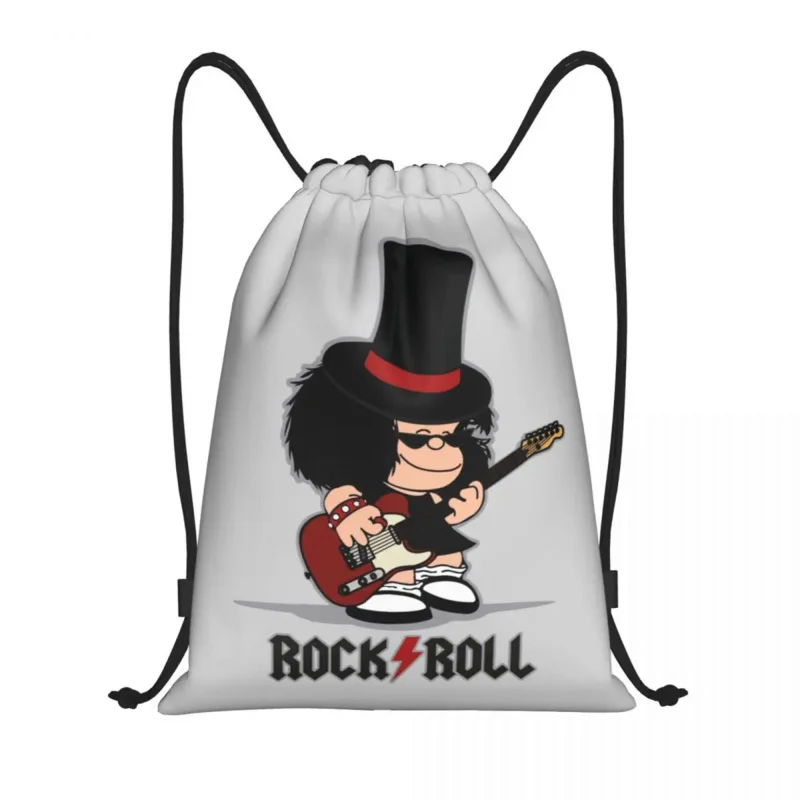 Comic Mafalda Rock Guitar Рюкзак на шнурке для женщин и мужчин, рюкзак для спортзала, Портативная сумка для тренировок по мультяшной Квино Манге, сумка для тренировок