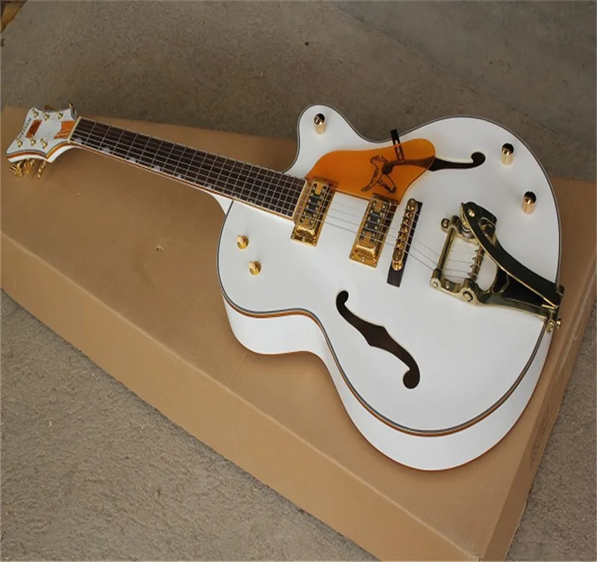 Custom Shop 6120 Guitar White Falcon Электрогитара Jazz С полым корпусом и тремоло