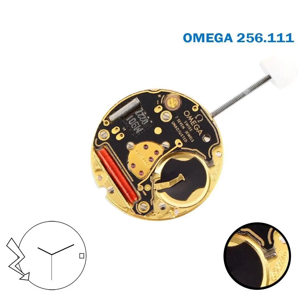Eta 256.111 (отделка Omega) Механизм, золотой диск с датой в положении 3, 3 стрелки, высота 0.