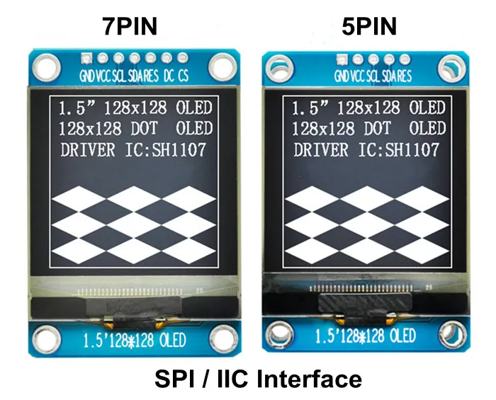 IPS 1,5-дюймовый 5PIN/7PIN Белый OLED-экран с Адаптерной Платой SH1107 Drive IC 128 * 128 SPI/IIC Inteface