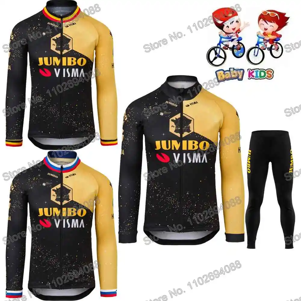 Jumbo Visma 2023 Зимний Комплект Джерси Для Велоспорта France Tour TDF Детская Велосипедная Одежда Для Мальчиков Рубашка Для Шоссейного Велосипеда Костюм MTB Велосипедный Нагрудник Шорты