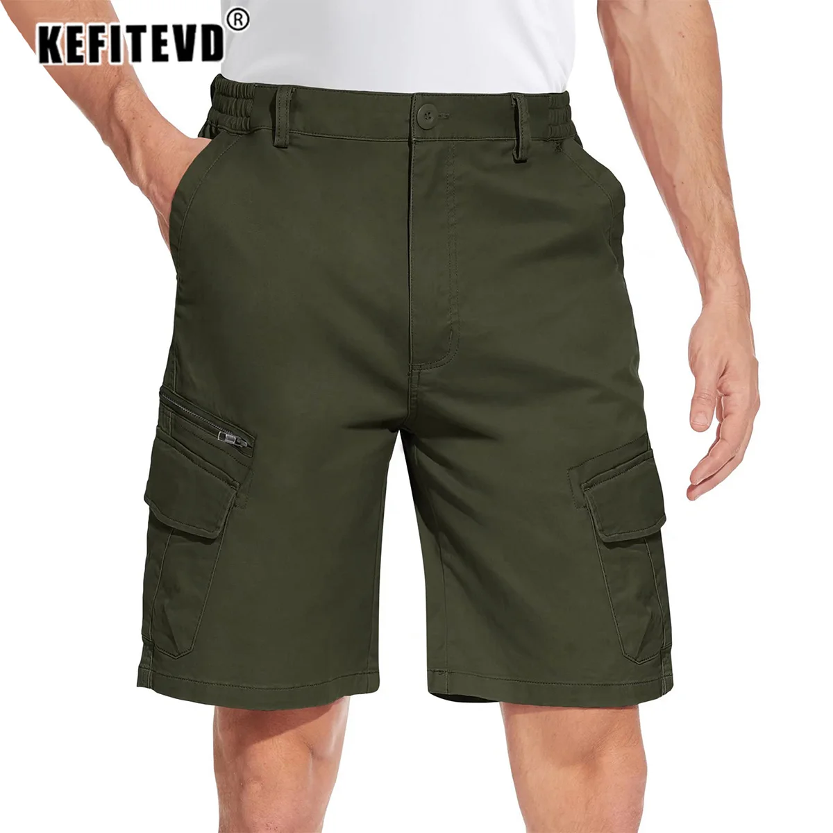 KEFITEVD Летние мужские повседневные шорты-карго с большим карманом на молнии, шорты для кемпинга, пешего туризма, рыбалки, треккинга, спорта на открытом воздухе, короткие мужские брюки