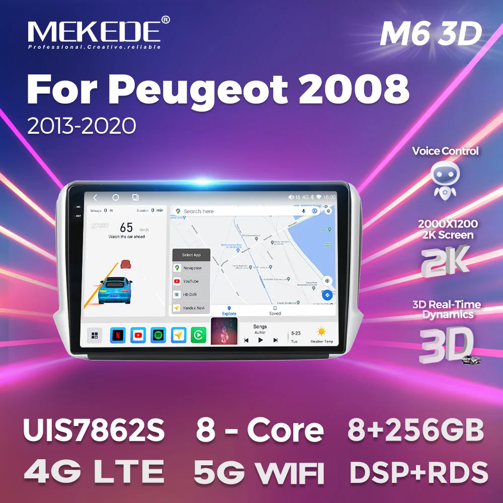MEKEDE M6 Pro Plus AI Voice Беспроводная автомагнитола CarPlay Android для Peugeot 2008 1 2013 - 2020 Автомобильная мультимедийная навигация BT5.1