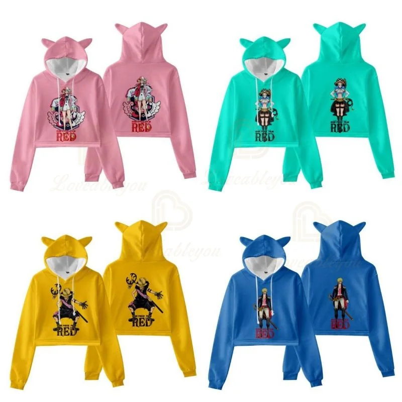One Piece Kawaii Женские Мужские толстовки с длинным рукавом, пуловер Monkey D. Luffy, свитшоты с капюшоном с милыми кошачьими ушками для мальчиков и девочек