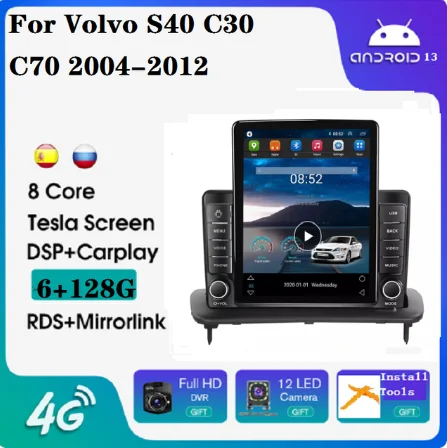 Tesla 8 + 128 Г стерео Android для Volvo S40 C30 C70 2004-2012 android автомобильное радио carplay + авто подсветка клавиш DVD-плеер