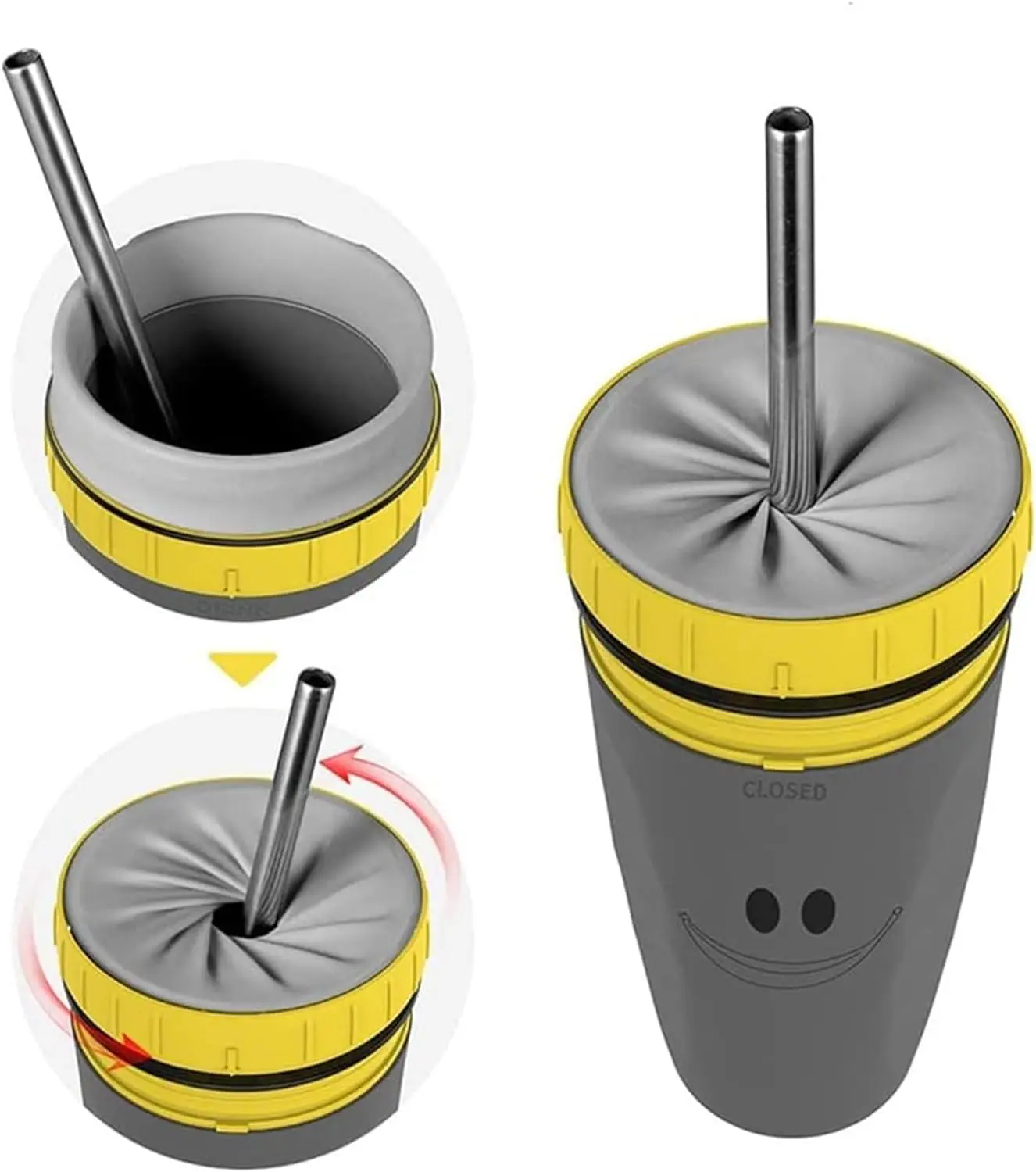 Twizz Travel Mug Cup Непроливаемая Чашка Скручиваемая Чашка Для Воды с Отверстием для Кофе И Молока Кружка с Соломинкой Двойное Силиконовое Стекло PBA