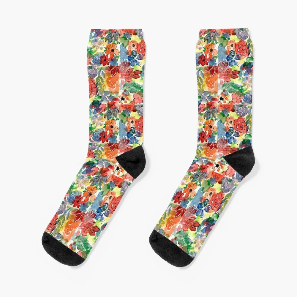 Акварельные носки Layers 2, новогодние носки для мальчиков с цветочным принтом для гольфа, женские