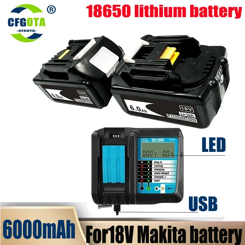 Аккумулятор BL1860 емкостью 6,0 Ач, заменяющий литий-ионный аккумулятор Makita 18V, совместим с аккумуляторным электроинструментом Makita 18V BL1850 1840 1830