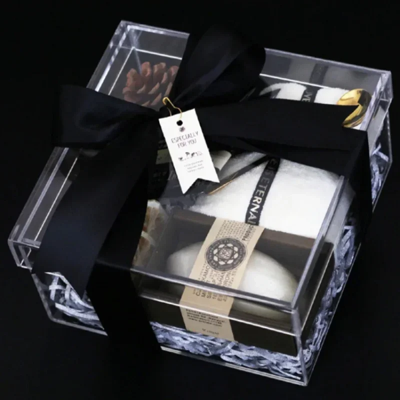 Акриловая подарочная коробка с лентой Букет роз Коробка Сюрприз Контейнер для конфет Хранение ювелирных изделий Свадьба Вечеринка для подружек невесты
