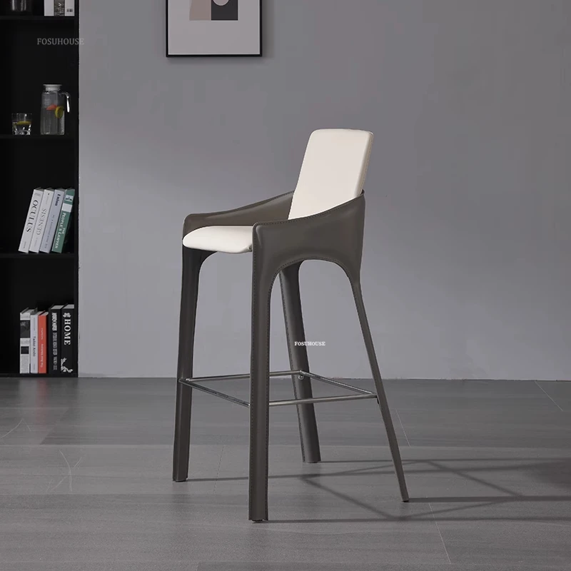 Барные стулья из скандинавской кожи, современная минималистичная дизайнерская спинка, Ресторанная кухонная стойка, табуреты для кафе, Островные Высокие барные стулья