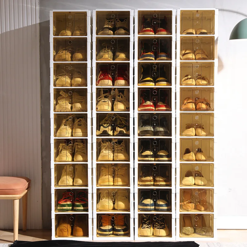Бесплатная установка обувной коробки прозрачный выдвижной ящик для хранения обуви шкаф для обуви экономия места при хранении складная полка для обуви