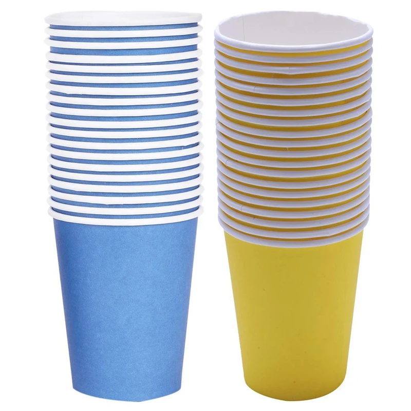 Бумажные стаканчики 40 шт (9 унций) - Однотонная посуда для вечеринки по случаю дня рождения, 20 шт синего и 20 шт желтого цветов