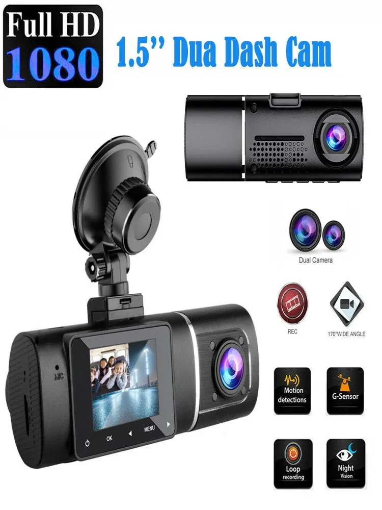 Видеорегистратор Передняя и задняя камеры Автомобильный видеорегистратор автомобильный видеорегистратор Черный ящик автомобиля FULL HD 1080P Регистратор ночного видения для водителя