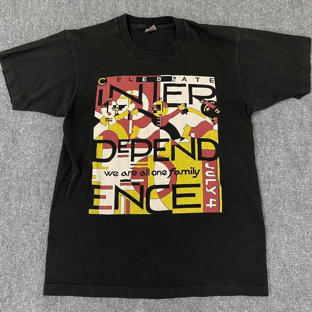 Винтажная футболка 90-х годов Для мужчин Большого размера, 4 июля, Черная футболка SS Fruit Of The Loom, Сделано в США