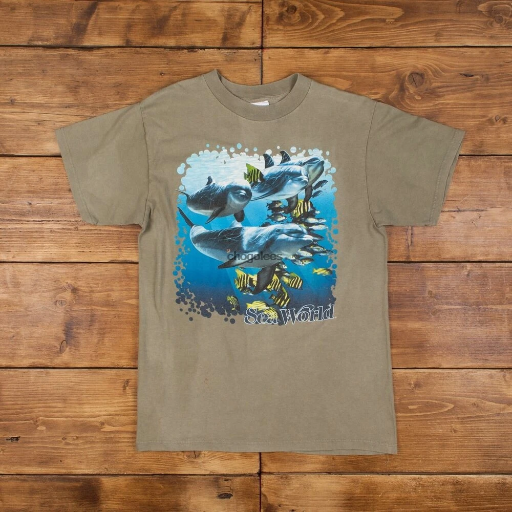 Винтажная футболка Tultex Sea World, Большая футболка с графическим принтом дельфина 90-х, R28271