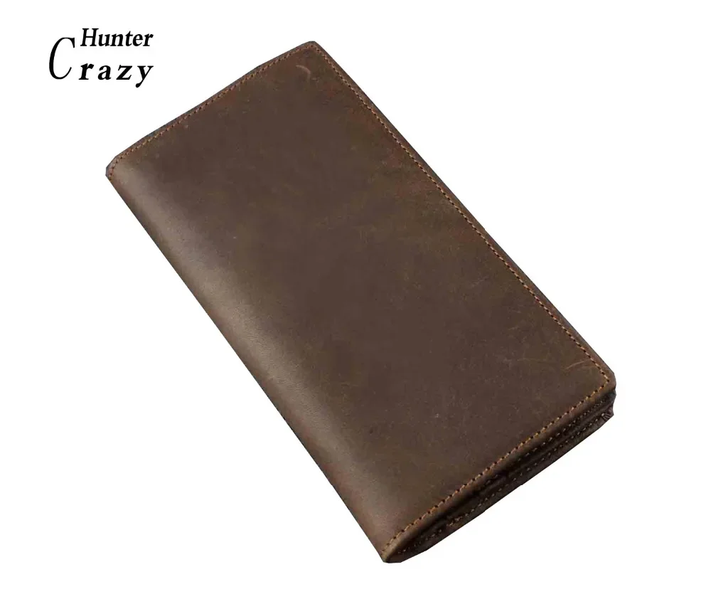 Винтажный длинный кошелек из натуральной кожи с двойным складыванием, мужской кошелек с ковбойским рисунком, коричневый