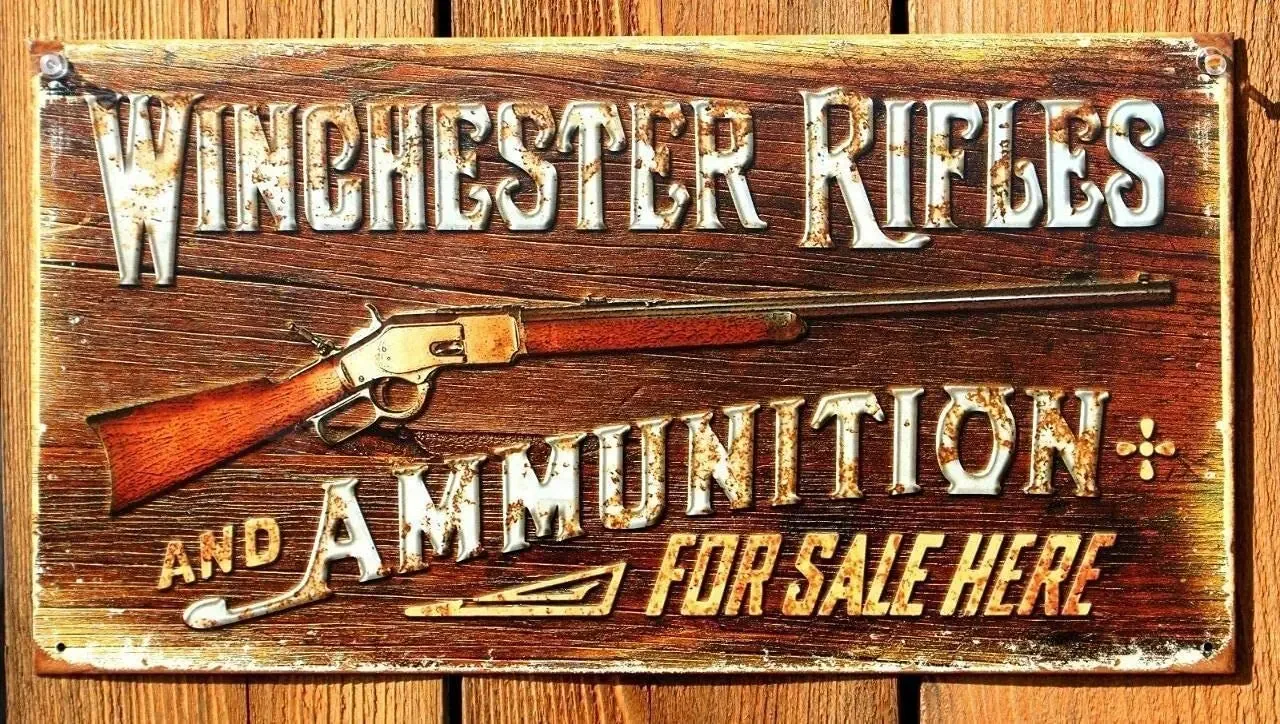 Винтовки Winchester и боеприпасы к ним, Рекламный боекомплект, Металлическая Жестяная вывеска в винтажном стиле ретро