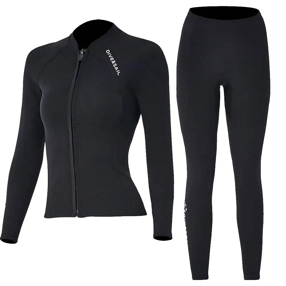 Водолазный костюм премиум-класса DIVE SAIL 2 мм для мужчин и женщин, брюки для гидрокостюма, раздельная куртка-брюки, неопреновые купальники, черный, сохраняющий тепло, Черный