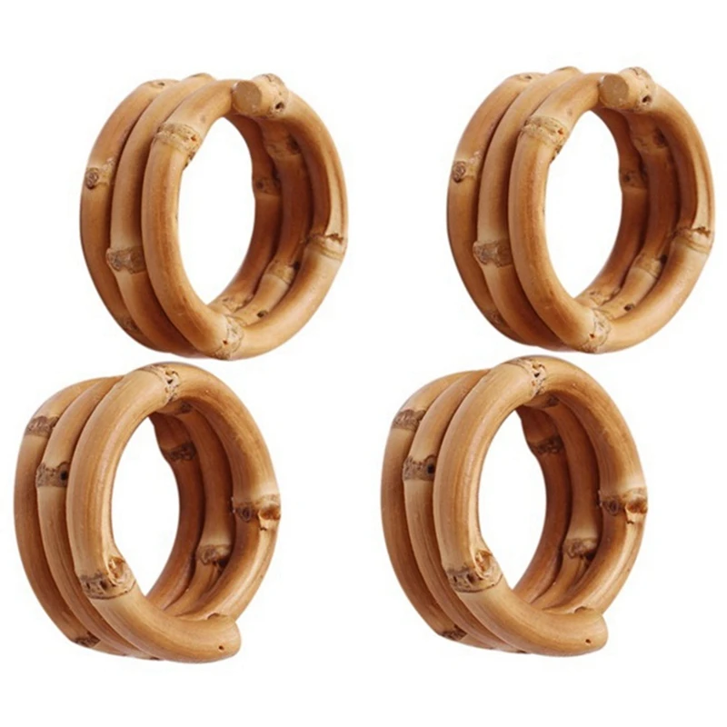 Деревянные бамбуковые кольца для салфеток, набор из 16 колец для салфетниц ручной работы из ротанга, настольные украшения для свадьбы