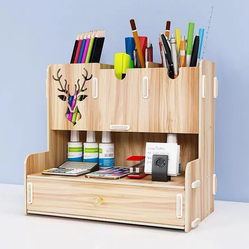 Деревянный симпатичный держатель для ручек, Бамбуковый ящик для хранения канцелярских принадлежностей, Ящик для хранения ручек большой емкости, держатель для ручек с несколькими сетками, Офисный стол для хранения
