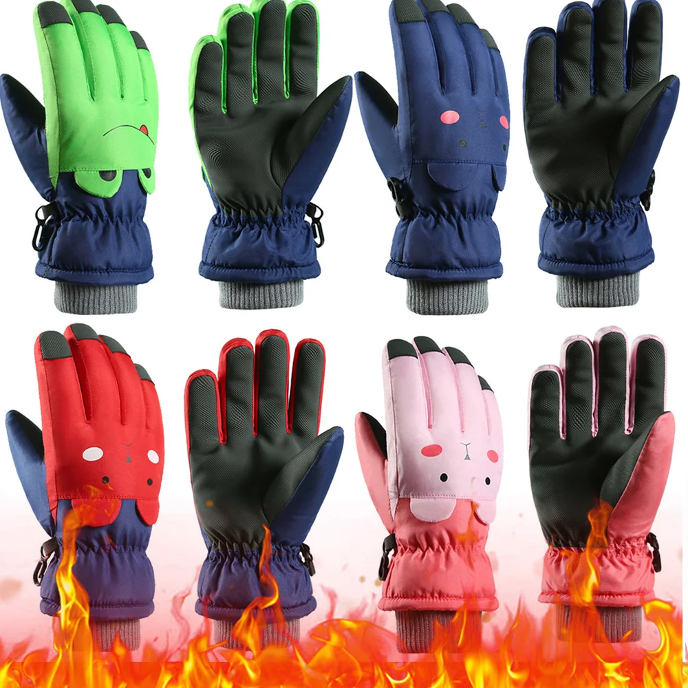 Детские велосипедные перчатки, водонепроницаемые лыжные перчатки, уличные теплые перчатки для спортзала, ветрозащитные милые зимние лыжные перчатки, теплые для мальчиков и девочек