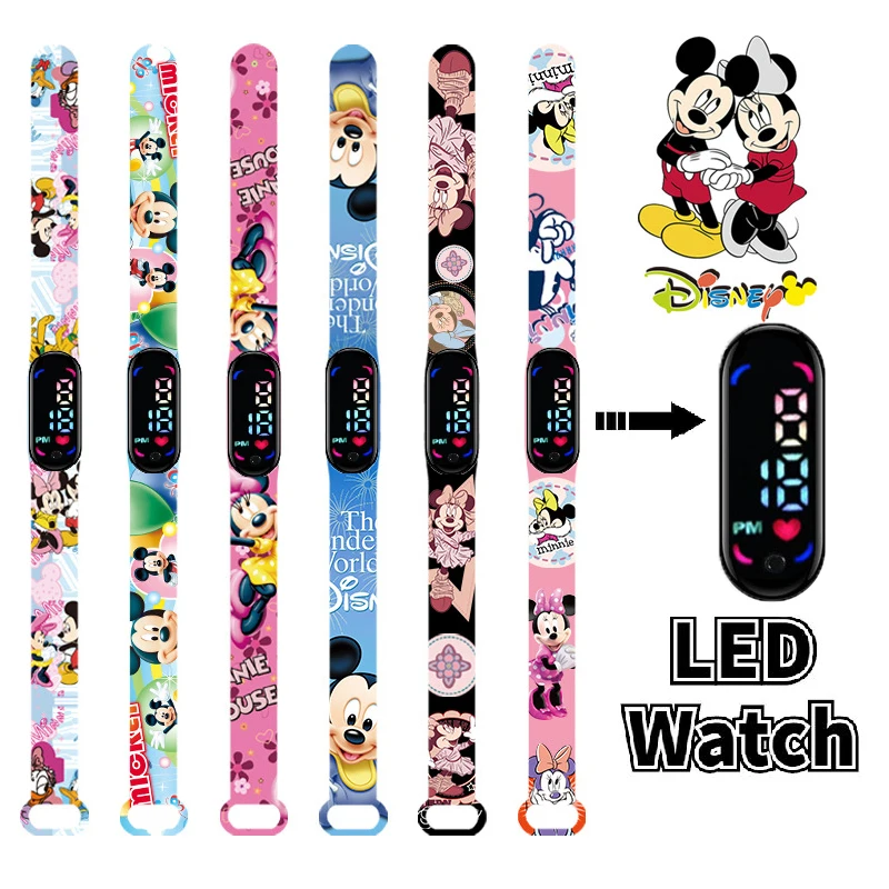 Детские часы Disney с Микки и Минни, мультяшный персонаж Дональд Дак Дейзи, светодиодный электронный спортивный водонепроницаемый браслет, детские часы