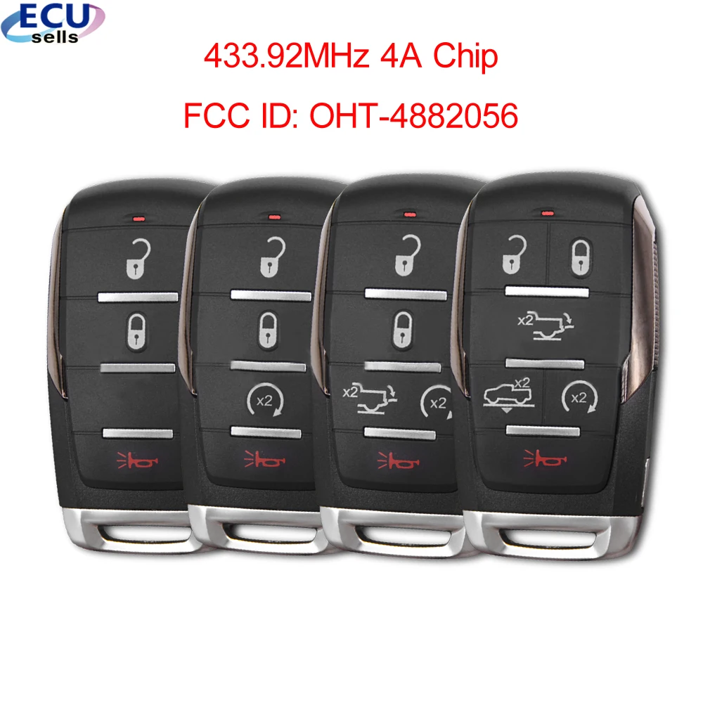 Дистанционный Ключ Smart Prox с 3/4/5/6 Кнопками С чипом 4A 433,92 МГц для Пикапа Dodge Ram 1500 2019 2020 Fob FCC ID: OHT-4882056
