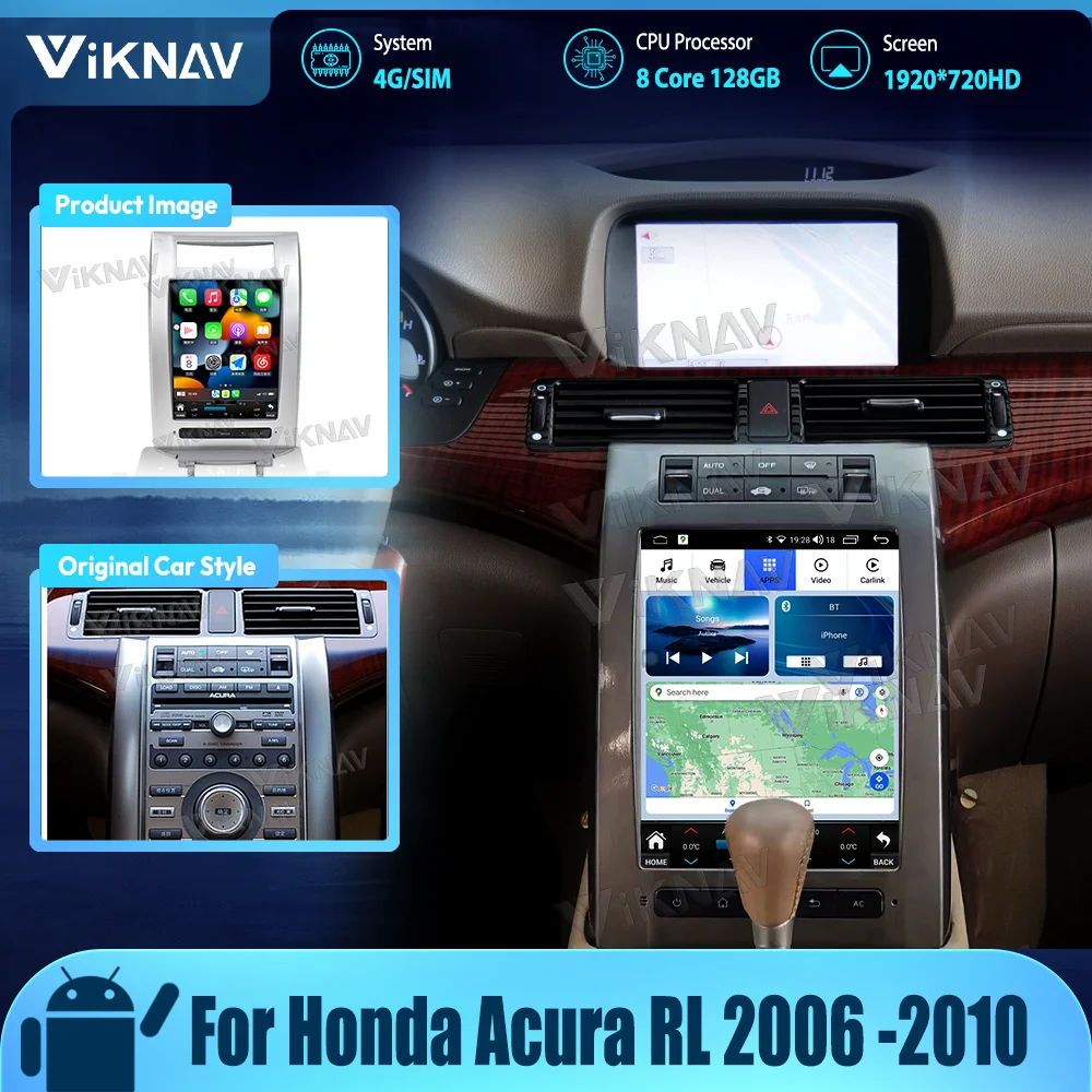 Для Honda Acura RL 2006-2010 Обновление 12,3-дюймовый Сенсорный Экран Беспроводной CarPlay 8 Core 8 + 128 ГБ Стерео Автомобильное радио GPS Навигация wifi