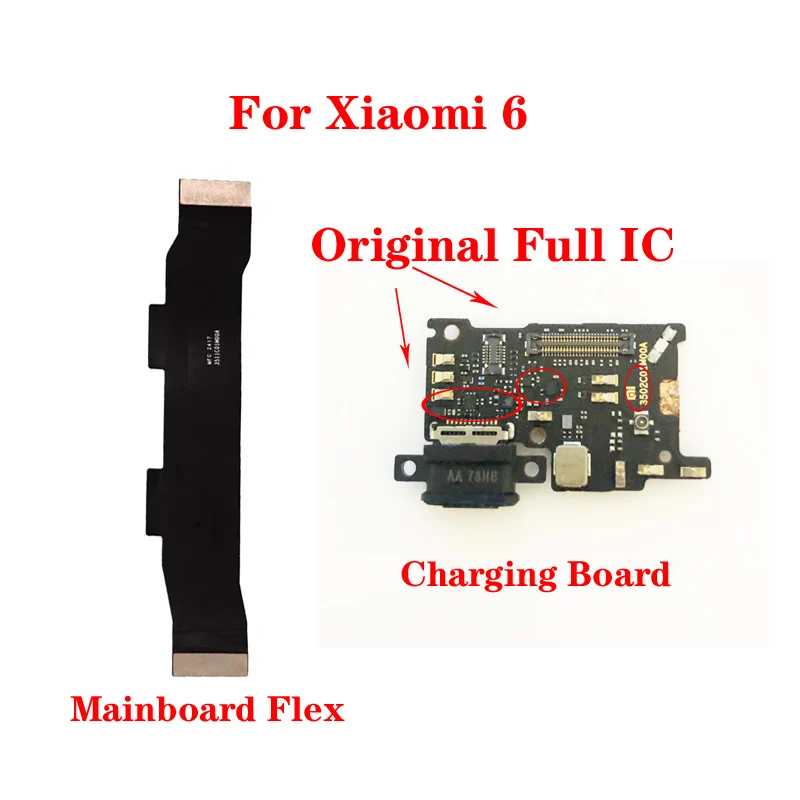 Для Xiaomi Mi 6 Оригинальный USB-порт для зарядки, док-станция, разъем для зарядного устройства FPC, материнская плата, Гибкий кабель для материнской платы, запчасти для ремонта