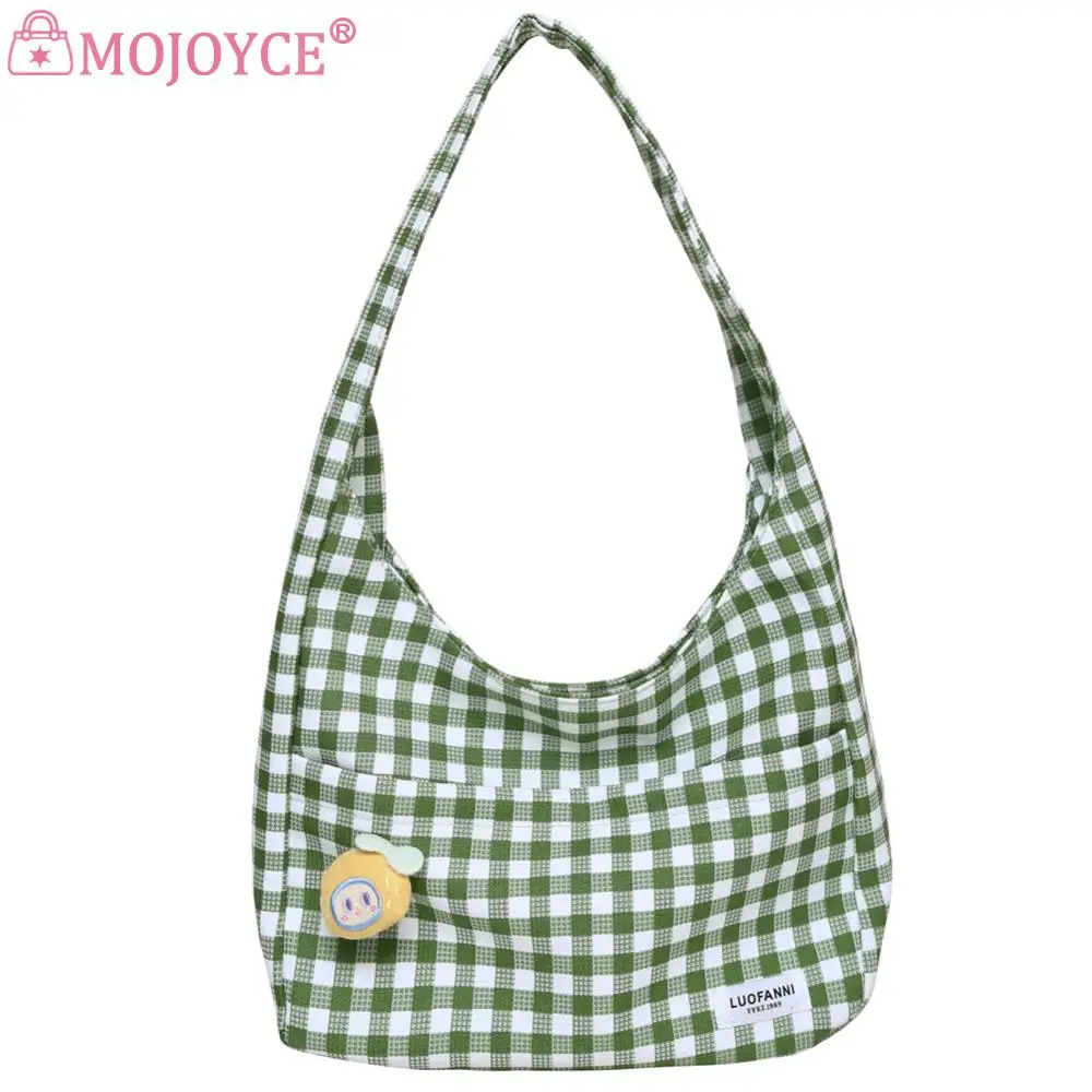 Женская повседневная сумка для продуктов с подвеской, клетчатая сумка-хобо, универсальная сумка большой емкости, женская уличная сумка