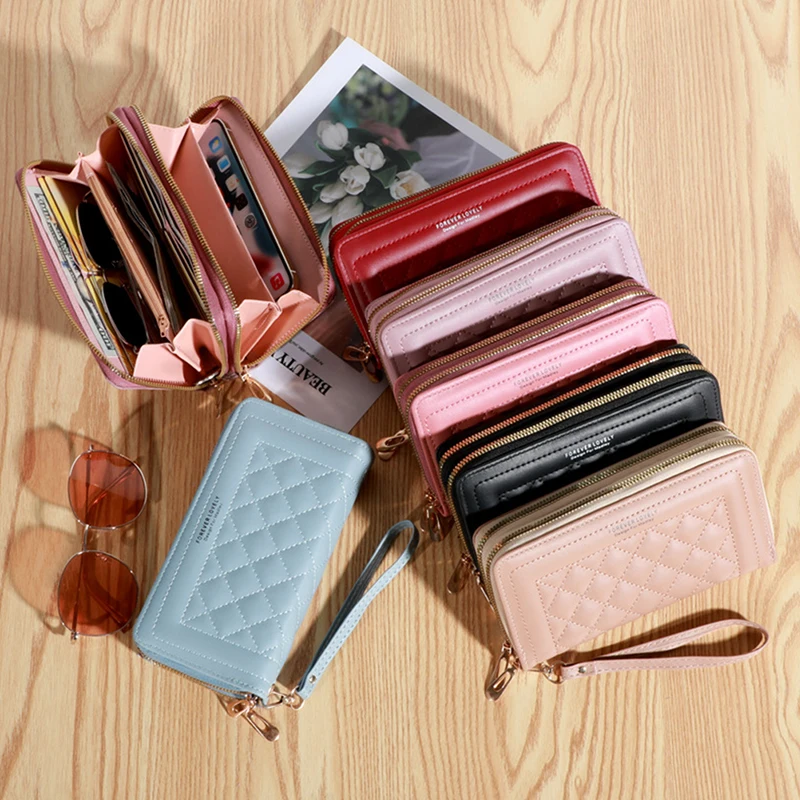 Женский кошелек Новая длинная сумка для мобильного телефона с двойной застежкой-молнией, держатели для карт большой емкости