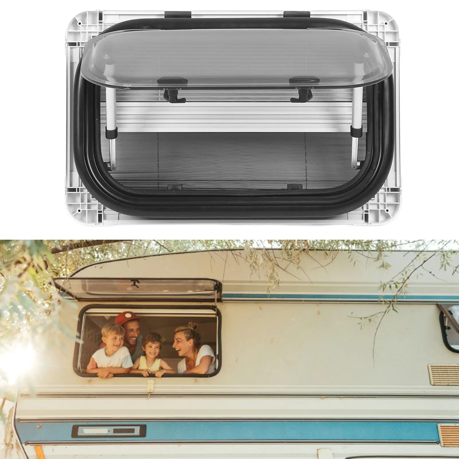 Защищенное от ультрафиолета окно фургона с солнцезащитным козырьком, 500 мм x 300 мм, выдвижное от насекомых для кемперов, прицепов, фургонов
