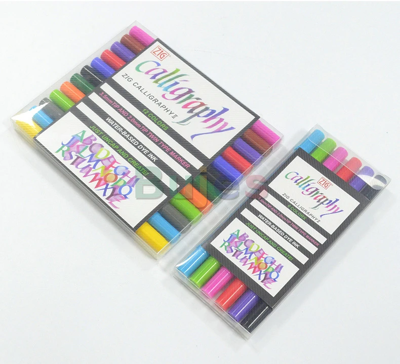 Каллиграфические ручки Kuretake ZIG, набор из 6/12/24 цветов, маркеры с двумя наконечниками 2 мм / 3,5 мм, светостойкие, без запаха, без ксилола, для начинающих