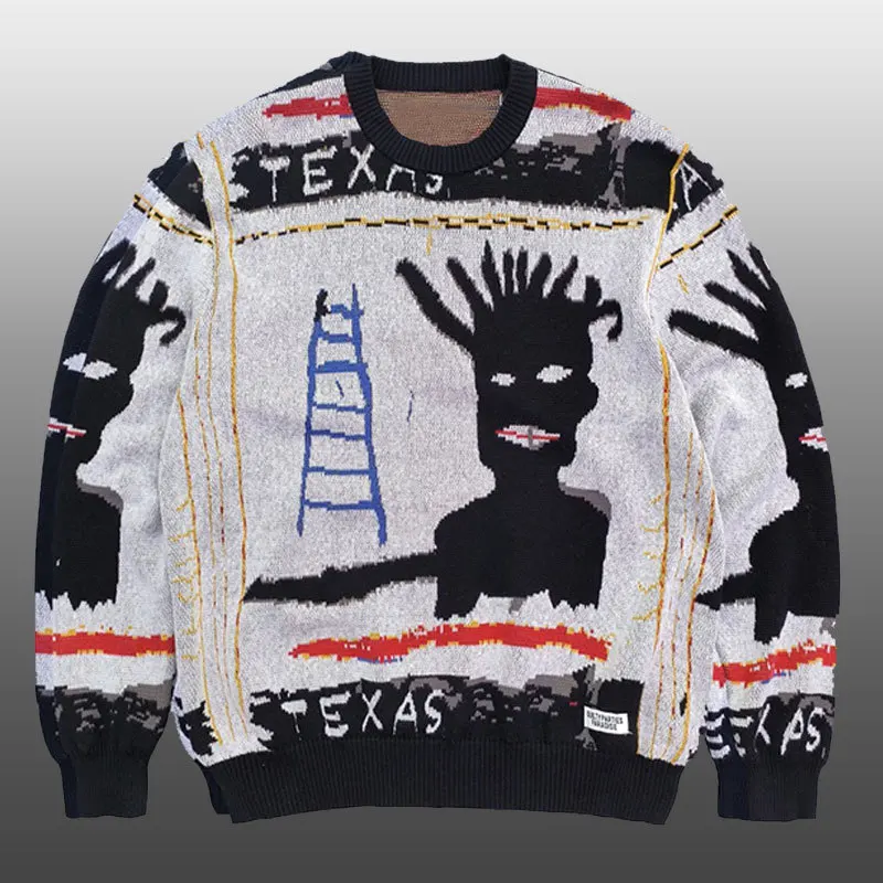 Качественный свитер с абстрактным художественным портретным рисунком, мужской пуловер, осенний свитер Pull Homme Для мужчин, вязаный свитер с круглым вырезом